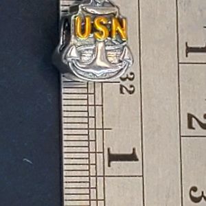 European Sterling Silver Charm Bracelet USN Navy